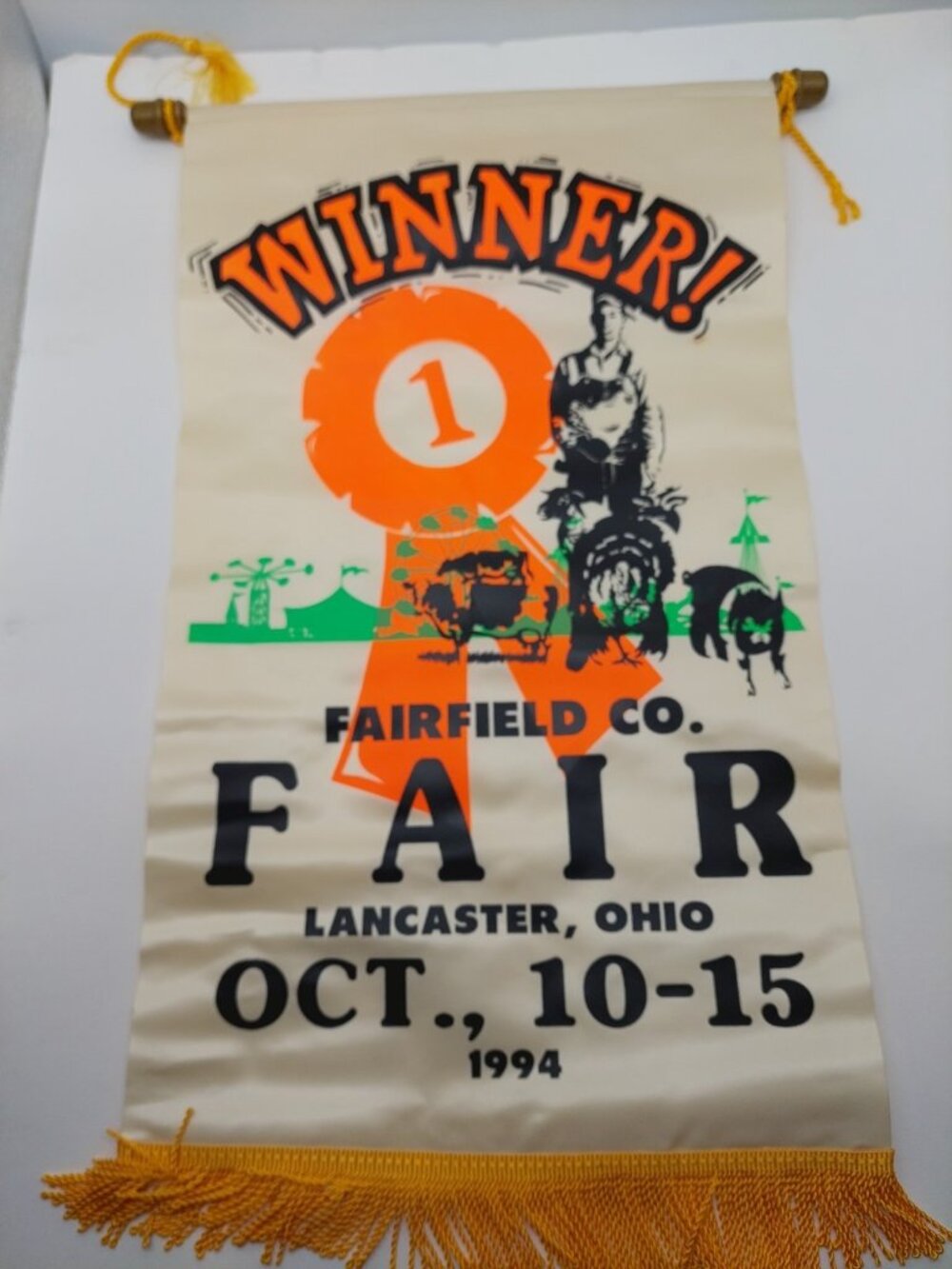 Ohio Fairfield County Fair Sign Cloth Fringe Winner 1994 READ